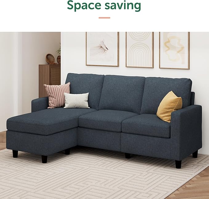 HONBAY Convertible Sectional Sofa, L Shaped Couch with Reversible Chaise for Small Space, Blue