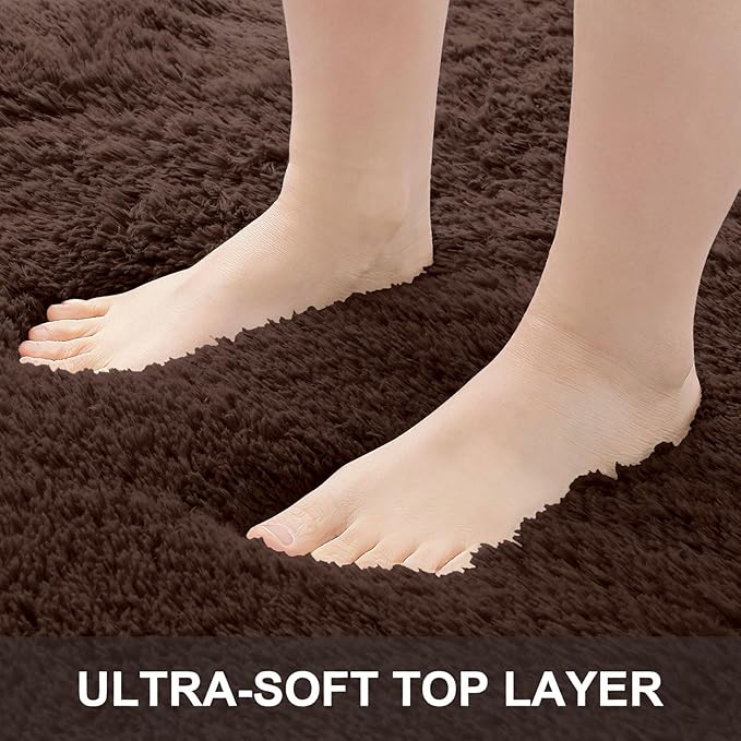 OLANLY Area Rugs for Living Room Bedroom, Machine Washable 4x5.9 ft Soft Fluffy Shaggy Bedside Rug, Indoor Floor Carpet for Kids Girls and Boys, Dorms, Nursery Rooms, Home Decor Aesthetic, Coffee