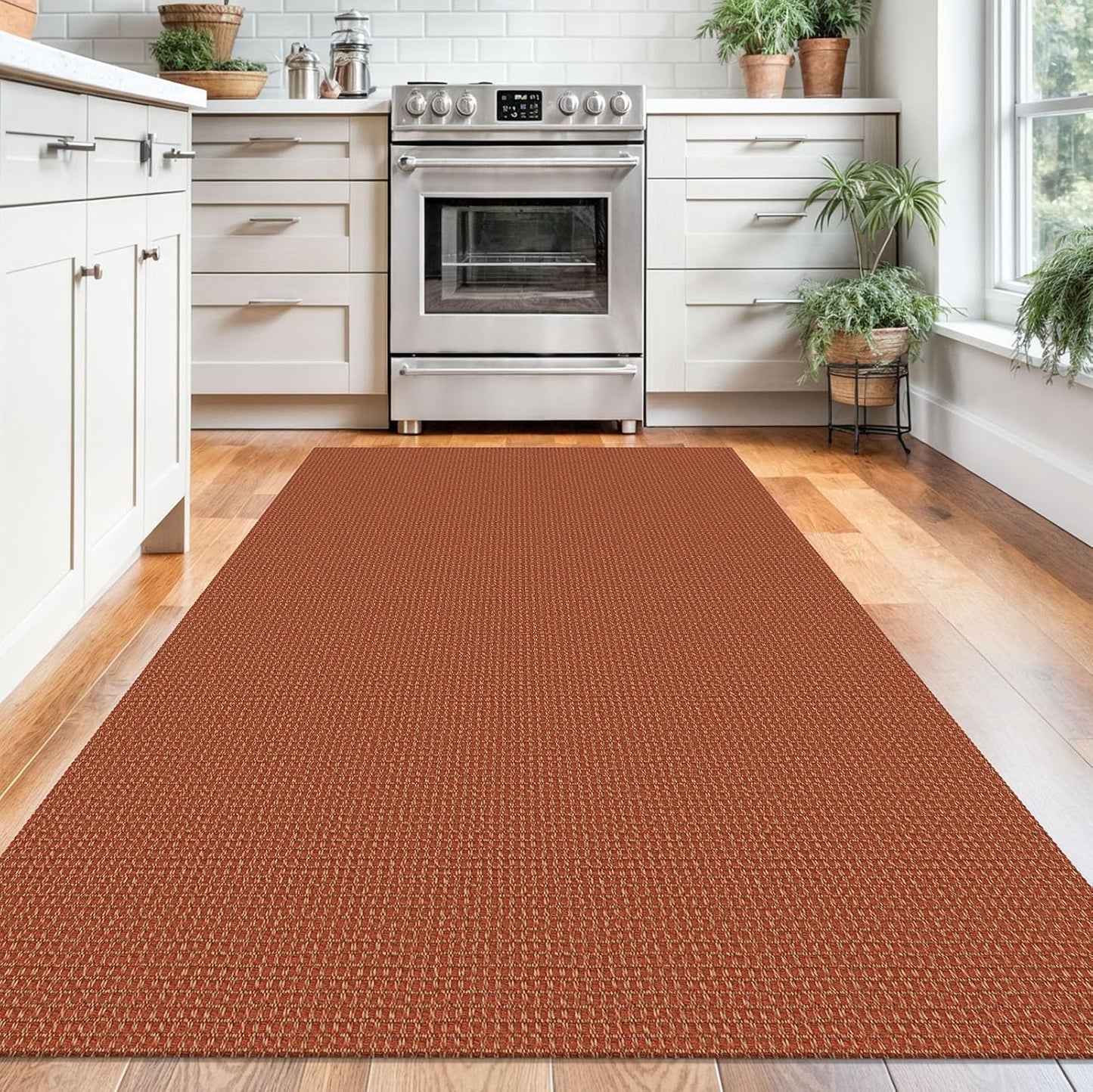 KOZYFLY Washable Area Rug 4x6 ft Non Slip Rubber Backed Living Room Rugs Braided Woven Cotton Kitchen Rugs Indoor Outdoor Entryway Rug Floor Carpet for Dining Living Room Bedroom, Orange/Tan