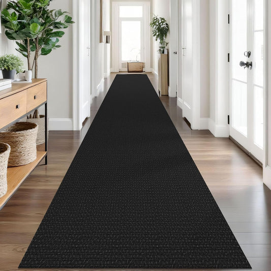 IOHOUZE Washable Exrea Long Hallway Runner Rug 3x20 Non Slip Rubber Backed Kitchen Runner Entryway Runner Indoor, Woven Rugs Floor Carpet for Kitchen Hall Entryway Stair, Black/Grey