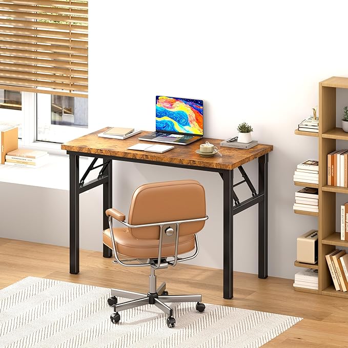DlandHome Folding Desk Small Desk 31.5 inches Computer Desk for Home Office Folding Table Writing Table for Small Spaces No Assembly Required Retro