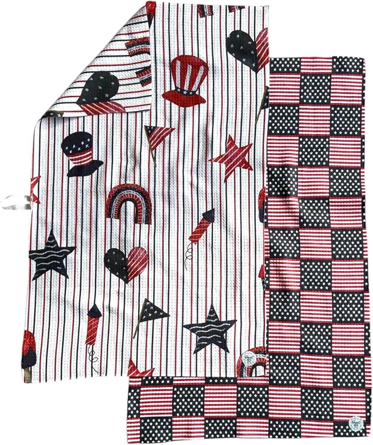 2 Pack|| Double Sided || Not Your Ordinary Kitchen Towels || Dish Towels || Quick Dry || Waffle Weave Microfiber || Designer Prints || Highly Absorbent || Hanging Hook (4th of July Navy)