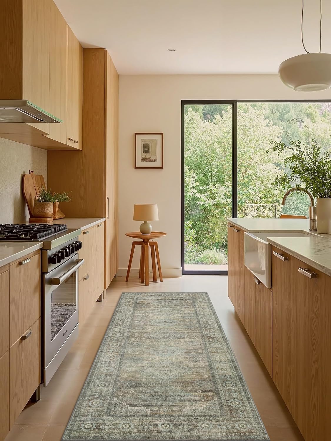 Runner Rug for Hallway Kitchen, 2x7 Machine Washable Runners Rug for Entryway, Soft Modern Boho Throw Rugs, Low Pile Floor Cover with Non Slip Backing, Distressed Light Greyish Sage Green