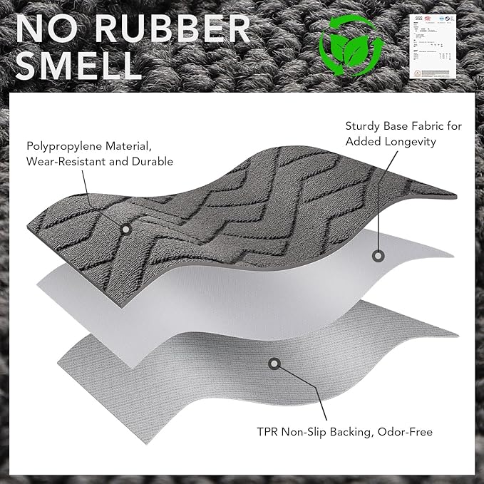 hicorfe Indoor Doormat,Front Back Door Mat Rubber Backing Non Slip Door Mats 20"x48" Absorbent Resist Dirt Entrance Doormat Inside Floor Mats for Entryway Washable Low-Profile(Grey)