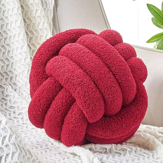 Uvvyui Knot Pillow Ball, Soft Home Decorative Pillows, Round Throw Pillow, Handmade Knotted Plush Pillow, Round Boucle Pillow Cushion (11 Inches Burgundy)