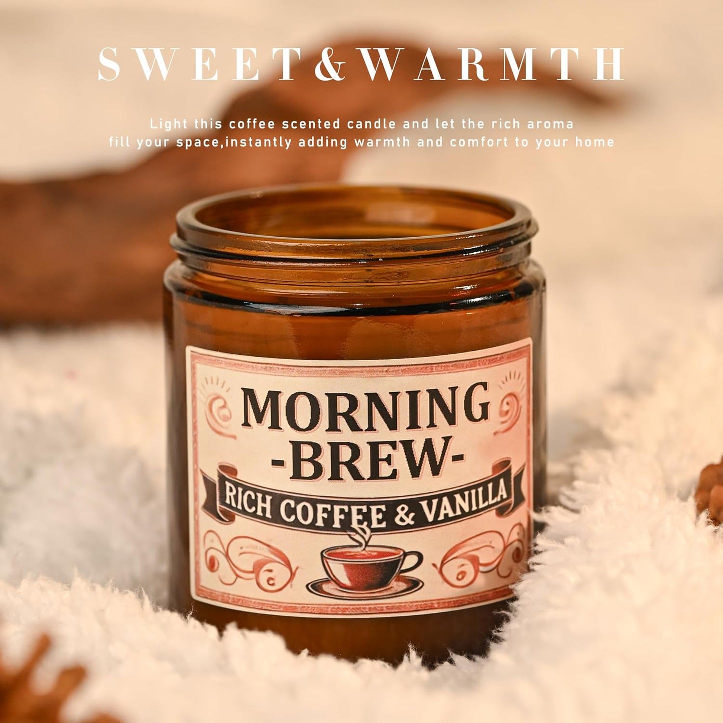 Coffee Soy Candle - Coffee Scented Candles for Home, Candles Gifts for Women, 8oz Amber Jar + Silvery Lid, 40+ Hours Burn Time, Aromatherapy Gifts for Men