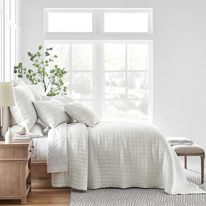 Levtex Home Mills Waffle Twin Bedspread Set (84x104in) with 1 Pillow Sham (26x20in) - Cream - Cotton Waffle Twin Size Bedspread Set - Lightweight, Soft, Pre-Washed