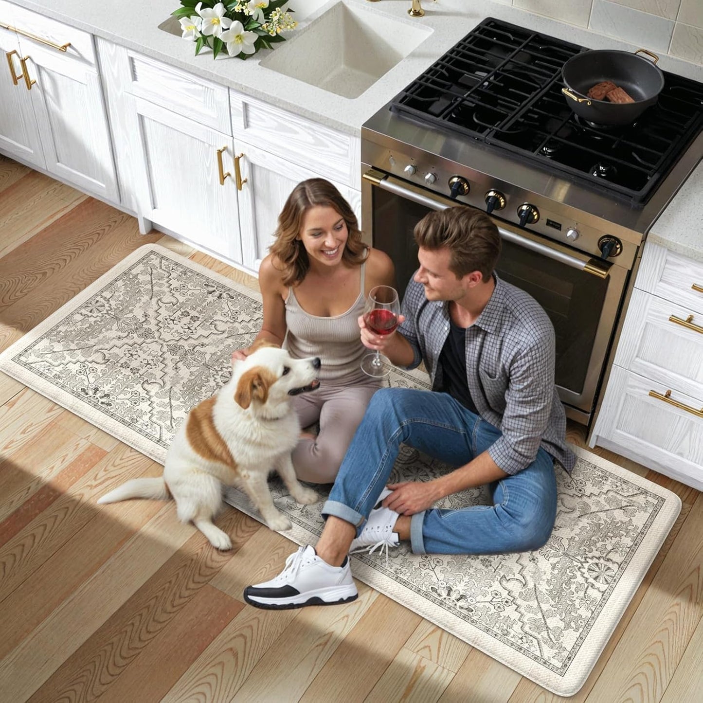 KIMODE Anti Fatigue Kitchen Mats, Light Grey Distressed Kitchen Runner Rugs, Padded Kitchen Mat for Floor, Comfort Standing Desk Mat, Cushioned Kitchen Mats for Floorfor Laundry Office Sink 24"x59"