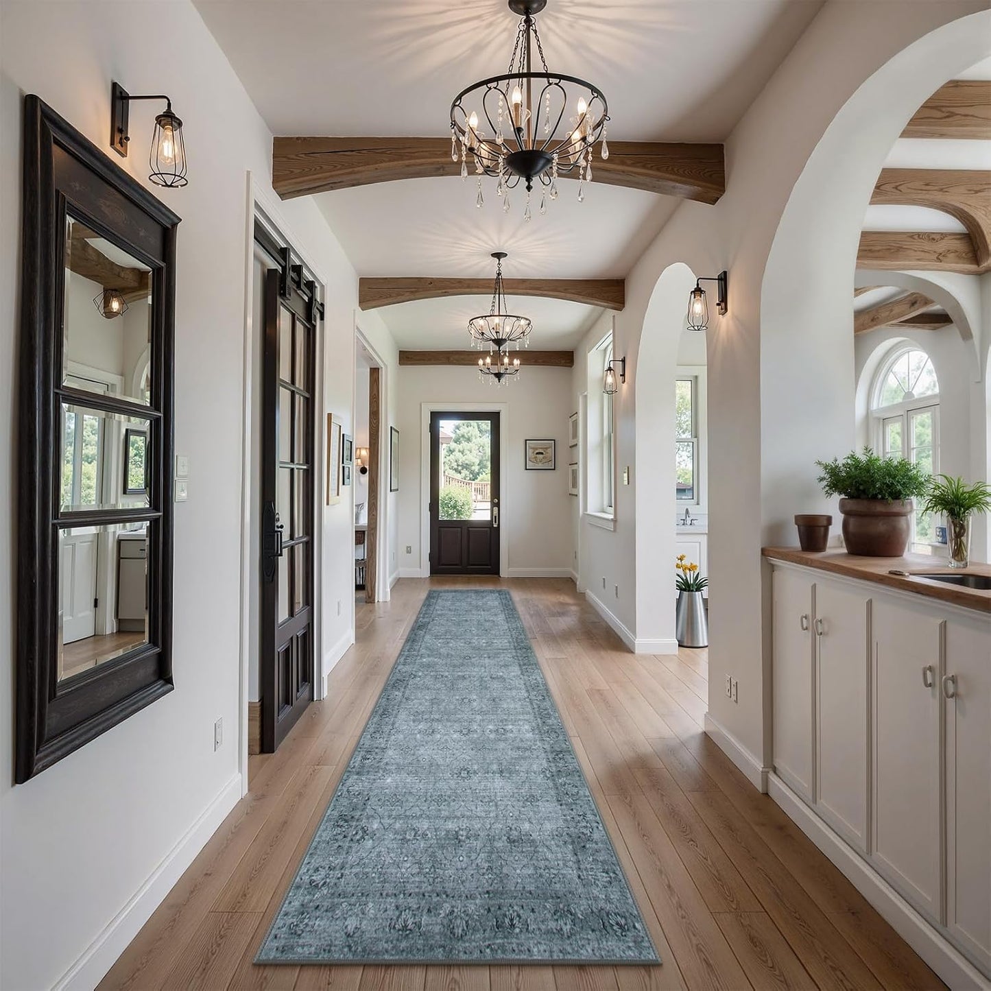 Vintage Rug Runners for Hallways Non Slip, 2.6x10 Stain Resistant Washable Runner Rug for Kitchen, Ultra-Thin Soft Carpet for Bedroom Bathroom (2'6"x10', Dark Grey)