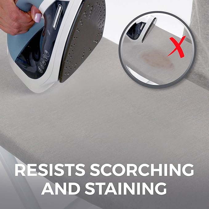 HOME GENIE Ironing Board Cover, Silicone Coating, Full Size Scorch Resistant Padding, Elastic Edge Heavy Duty Iron Pad Covers Standard Boards, Hook and Loop Fastener Strap Extra Thick, Silver