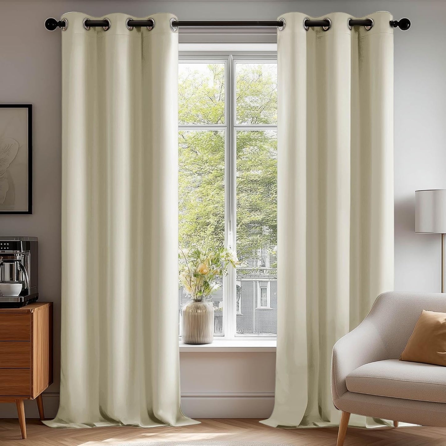 Deconovo Blackout Curtains for Bedroom – Set of 2 42W x 84L Inch Thermal Insulated & Noise Reducing Panels–Home Window Room Darkening Sustainable Grommet Drapes for Living Room and Nursery, Beige