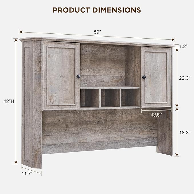 T4TREAM 59" Farmhouse Wood Desk Hutch with Ample Storage, Only Match VSC Series Farmhouse Desk (Light Rustic Oak)