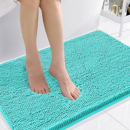Smiry Luxury Chenille Bathroom Rugs 36x24, Extra Soft and Absorbent Shaggy Bath Mat, Machine Washable, Non-Slip Plush Carpet Runner for Tub, Shower, and Floor, Home Decor Accessories, Turquoise