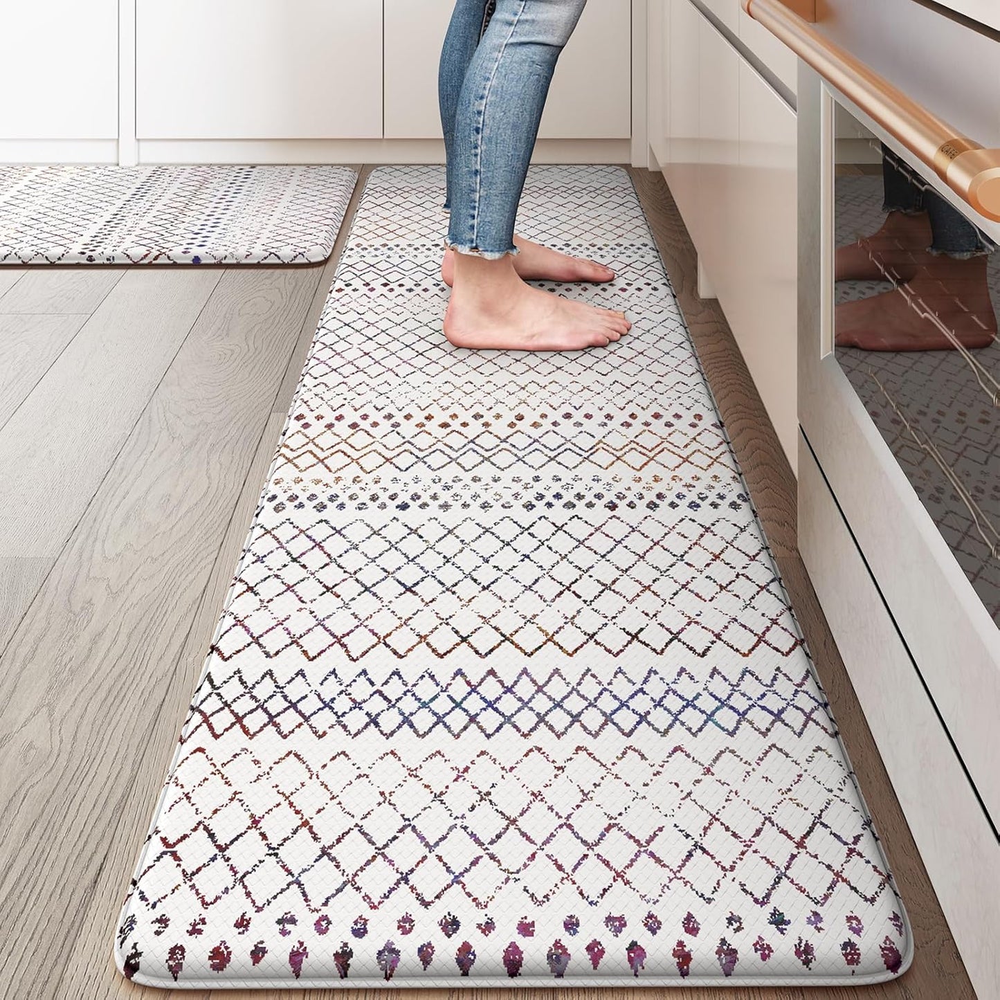 KIMODE Kitchen Mats 2PCS,Cushioned Anti Fatigue Boho Kitchen Rugs and Mats,Non Slip Waterproof Kitchen Mats for Floor,Comfort Foam Standing Desk Mat for Home,Office,Sink,Laundry,Colorful