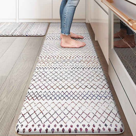KIMODE Kitchen Mats 2PCS,Cushioned Anti Fatigue Boho Kitchen Rugs and Mats,Non Slip Waterproof Kitchen Mats for Floor,Comfort Foam Standing Desk Mat for Home,Office,Sink,Laundry,Colorful