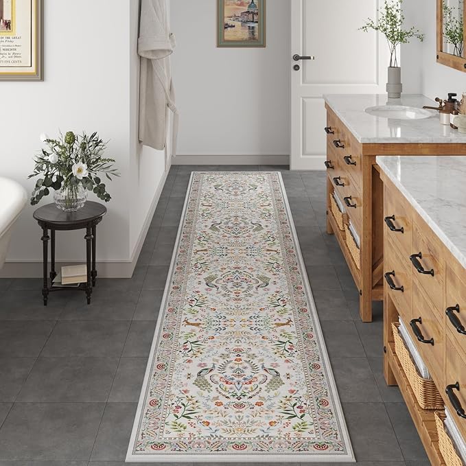 Runner Rug Washable Kitchen Runner 2'x 10' Runner Rug for Entryway Indoor Floral Soft Non-Slip Carpet Runner for Hallways, Kitchen, Laundry, Bedroom, Bathroom(Colorful)