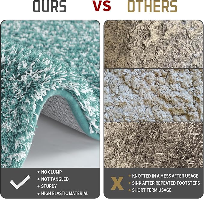 Yimobra Toilet Rugs U Shaped 24x20, Ultra Soft and Water Absorbent Bath Mats, Non Slip Fluffy Luxury Microfiber Contour Bath Rugs for Toilet, Dry Quick, Machine Washable, Teal and White