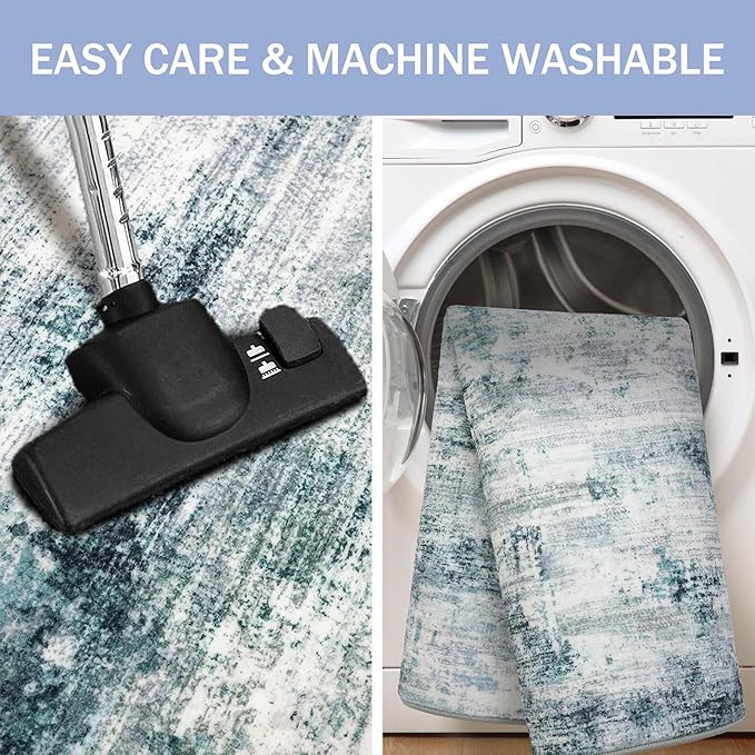 IOHOUZE Modern Abstract Area Rugs 5x7 Ft Washable Rugs for Living Room, Non Slip Dining Room Rug, Printed Faux Wool Rugs for Bedroom, Floor Carpet for Office Nursery Playroom, Sage Grey