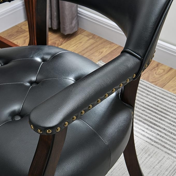 MODERION Large Dinning Chairs with Solid Wood Legs, Boss Caption's Chairs, Office Desk Chairs with Wheels, Classic Swivel Accent Chairs with Upholstered, 31.5”H for Living Kitchen Black SY318BK