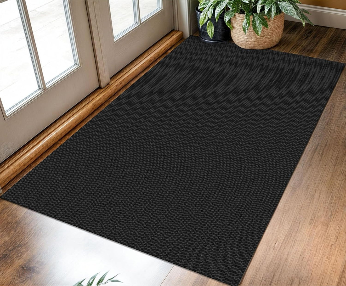 KOZYFLY Washable Entryway Rug 3x5 Ft Area Rugs Cotton Rubber Backed Throw Rugs Indoor Door Mat Kitchen Rugs Braided Floor Carpet for Front Entrance Bathroom Kitchen Living Room, Black/Grey