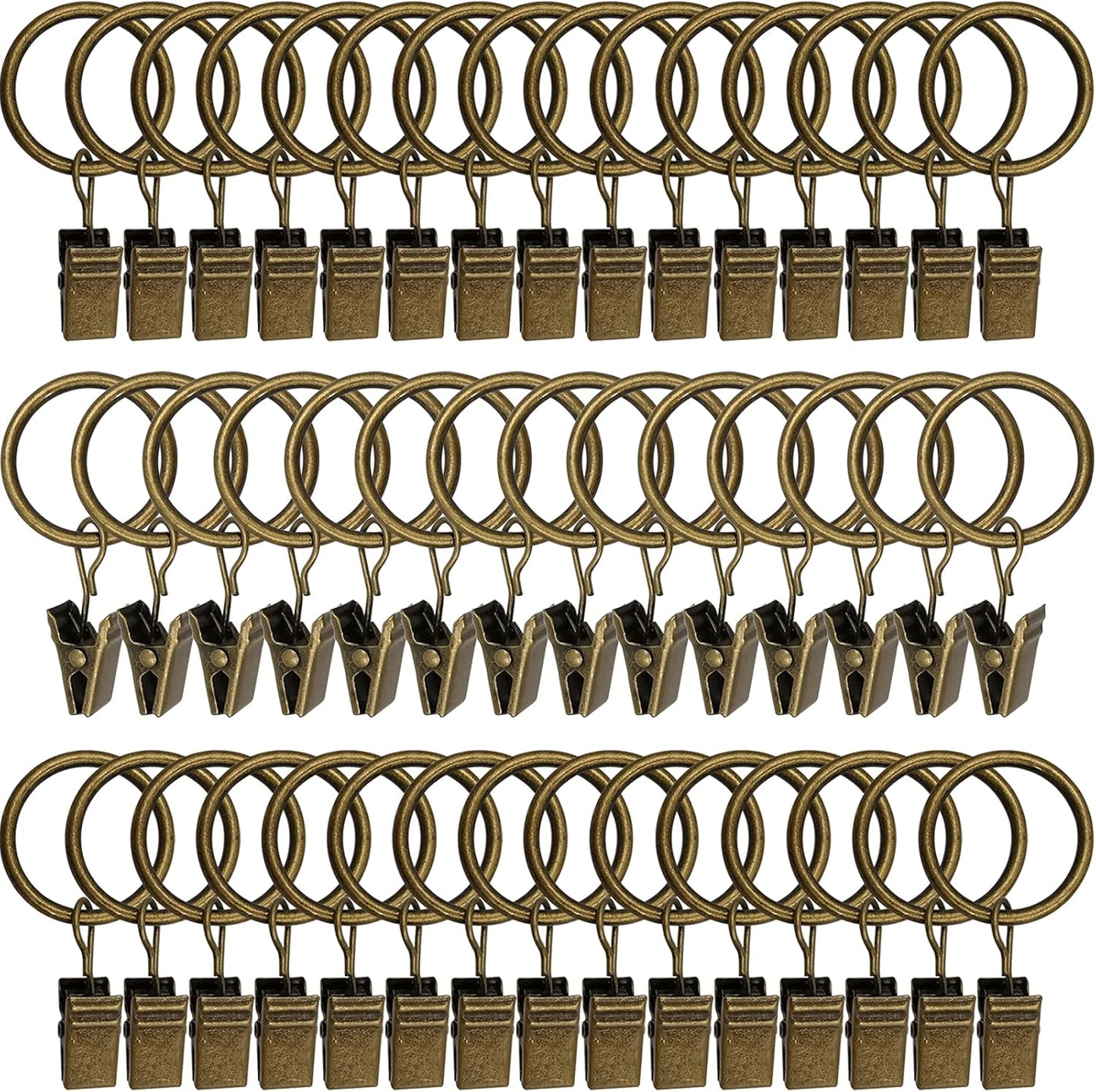 44 Pack Metal Curtain Rings with Clips, Drapery Clips with Rings, Drapes Rings 1 inch Inner Diameter, Fits Diameter 5/8 inch Curtain Rods, Vintage Bronze