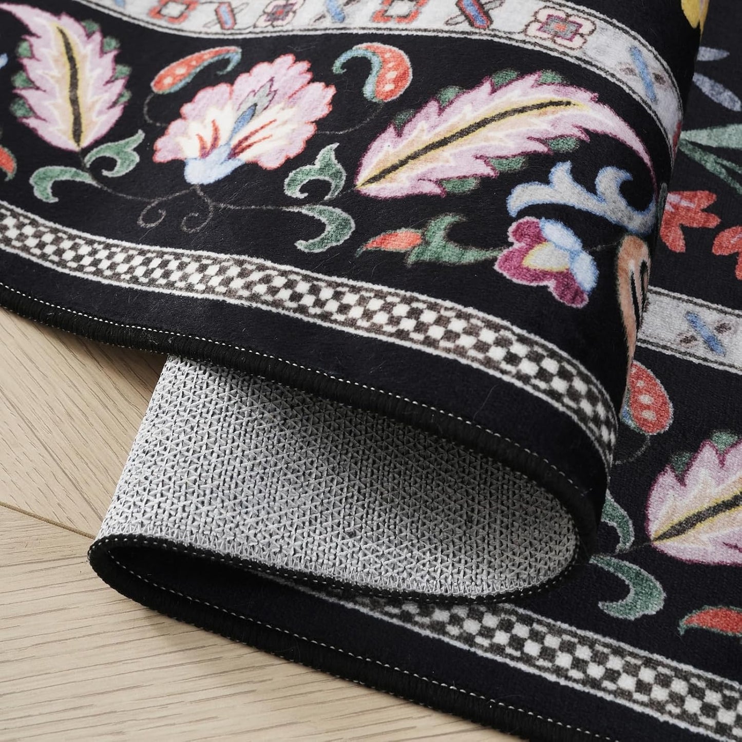 Runner Rug Washable Kitchen 2'6''x8' Rug for Entryway Indoor Floral Non-Slip Soft Carpet Runner for Hallways, Kitchen, Laundry, Bedroom, Bathroom (Vibrant Black)