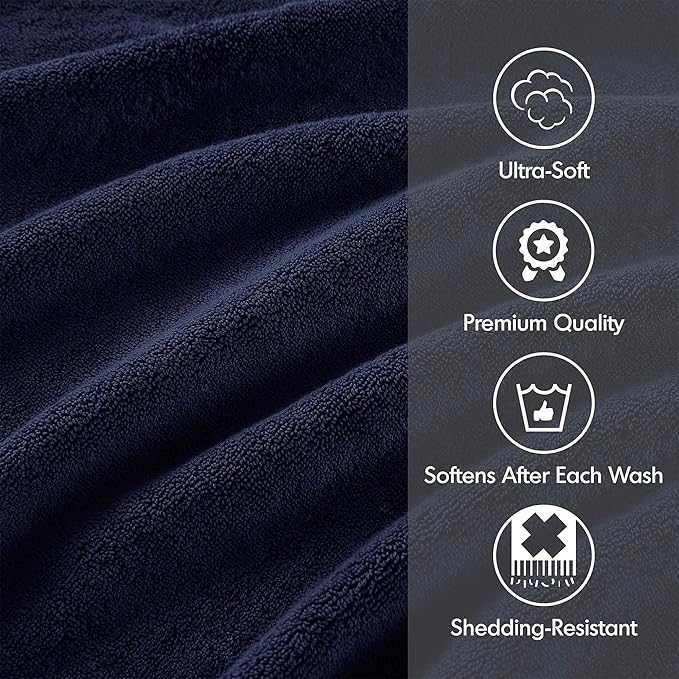 Madison Park 800GSM Bathroom Towel Set of 8 100% Cotton Bath Towel Set for Bathroom Luxurious Highly Absorbent 2 Bath Towels 2 Hand Towels 4 Washcloths Quick Dry Spa Quality Dark Navy