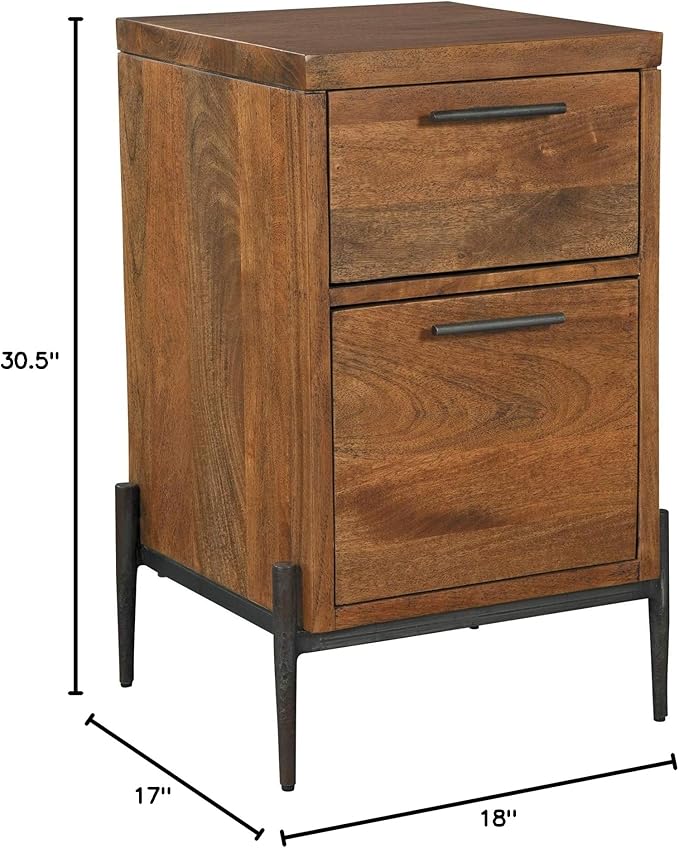 Hekman Furniture Bedford Park File Cabinet – Elegant Rustic Industrial 2 Drawer Wooden Filing Cabinet with Full Extension Drawers, Forged Iron Base & Hardware for Home Office & Business Storage
