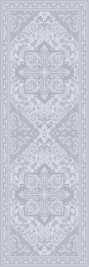 Washable Runner Rug 2x6 | Non Slip Rug Runners for Hallways, Entryways, Kitchens, Bathrooms, Bedrooms | Ultra-Soft Flannel Carpet Runners with Rubber Backing (Glacier Grey, 2x6)