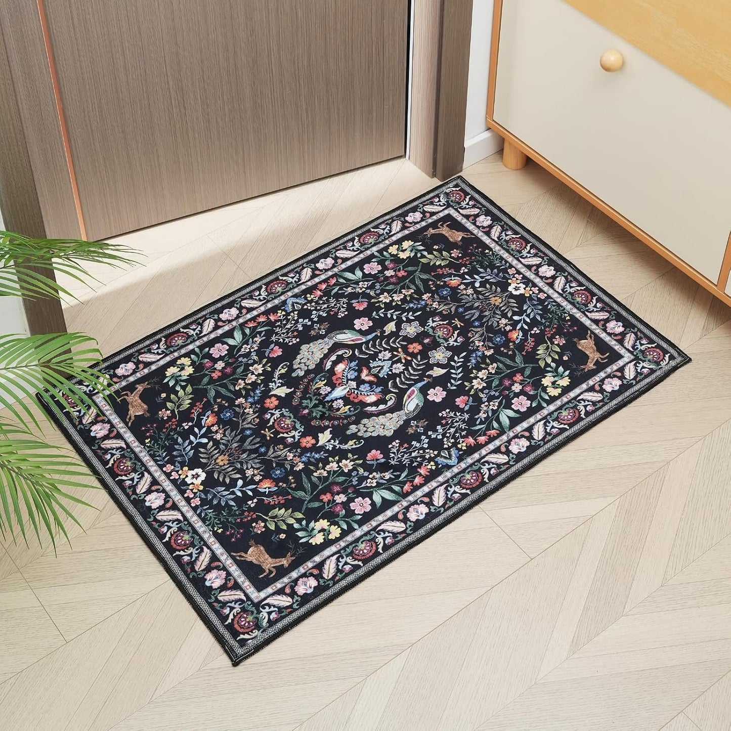 Entryway Rug 2x3 Rug Door Mat Indoor Entrance Washable Rug Small Non-Slip Low Pile Throw Rugs for Entryway, Kitchen, Front Door Indoor Entrance, Entry (Vibrant Black)