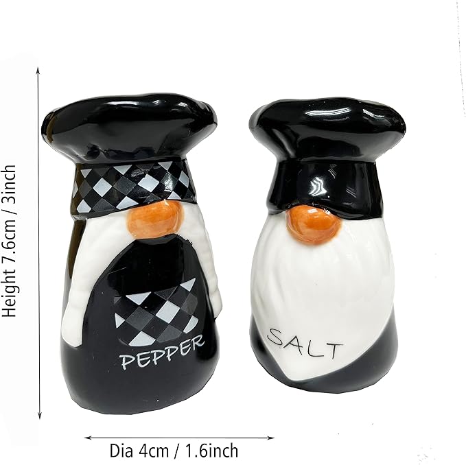 KARALIN Ceramic Salt & Pepper Shaker Sets Tabletop Accessories Cute Farmhouse Chef Design Housewarming gift with Gift Box ready (Black & White)