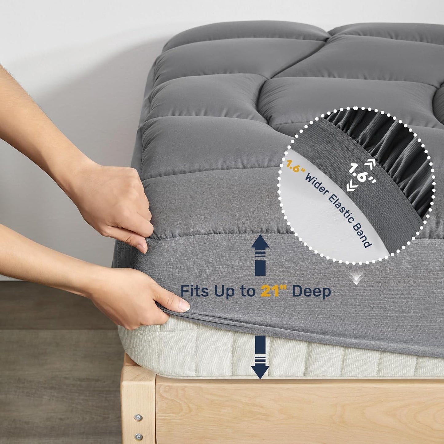 Twin Mattress Pad Waterproof - Ergonomic Quilted Fitted Twin Mattress Topper, 5-Layers Noiseless Washable Mattress Protector Cover with 8"-21" Deep Pocket (Grey, 39x75)