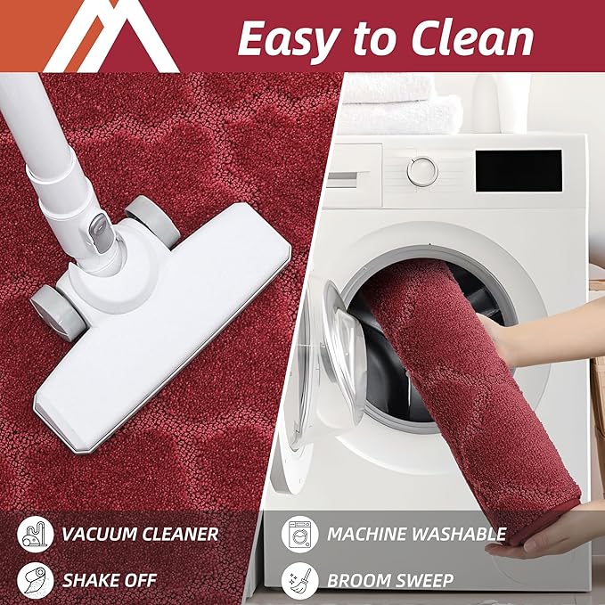 COSY HOMEER Soft Kitchen Rugs [2 PCS] for in Front of Sink Super Absorbent Kitchen Floor Mats and Mats 24x35 Inch/24X60 Non-Skid Kitchen Mat Standing Mat Washable,Polyester,Red