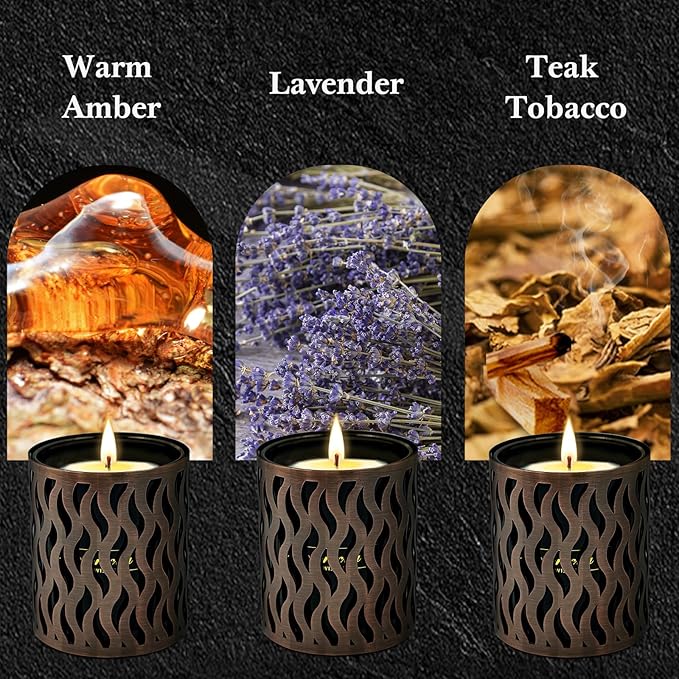 6 Pack Candles for Home Scented with Bronze Black Candles Holder, 33.6 oz Soy Wax, 240 Hours Long Lasting Aromatherapy Candles, Birthday Gifts for Men