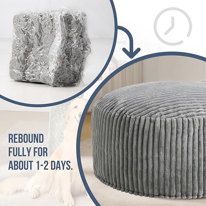 Hobestluk 5ft Bean Bag Chairs for Adults Large Beanbag Chair with Stripe Plush Cover Big Bean Bag Chair for Living Room Bedroom Dorm Office -Grey (50” x 50” x 24”)