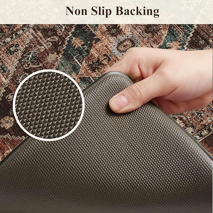 KIMODE Anti Fatigue Kitchen Mats for Floor, Boho Floral Kitchen Rugs Sets of 2, Brick Cushioned Kitchen Floor Mats, Non Slip Standing Desk Mat for Sink Laundry Office Desk 20"x47"+20"x32"