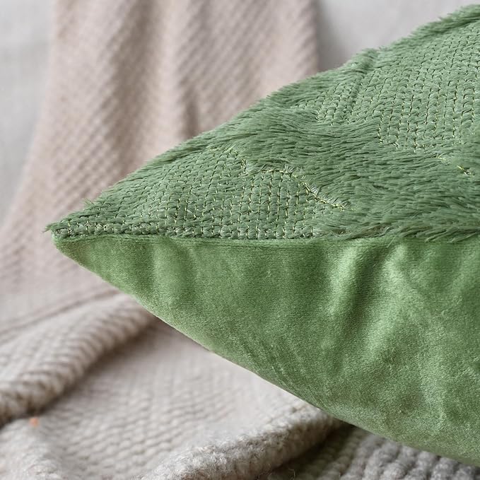 Set of 2 Soft Moroccan Throw Pillow Covers 22x22 Inch Plush Boho Decorative Pillow Cover Accent Cushion Case for Couch Sofa Bed, Olive Green