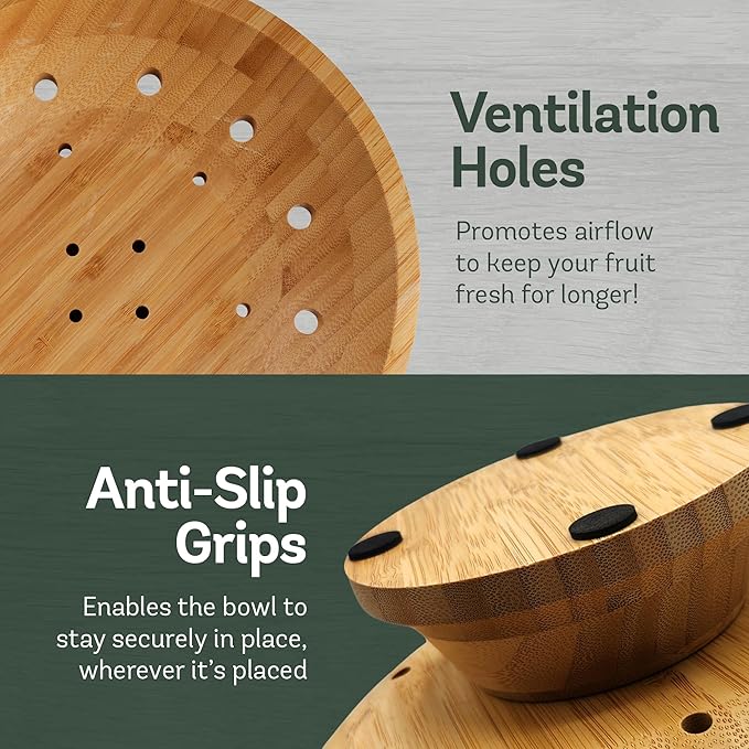 Bambüsi Wooden Fruit Bowl - Large Decorative Pedestal Bowl for Kitchen Counter, Dining Table, and Home Decor - Modern Serving Bowl for Fruits, Salads, Keys, Centerpiece, Entryway