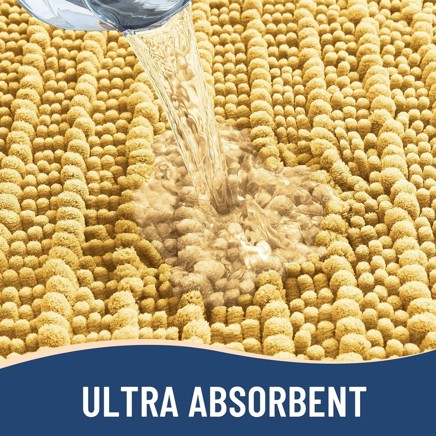 Arotive Luxury Chenille Bathroom Rug Mat, Extra Soft Thick Absorbent Shaggy Bath Rugs, Non-Slip Machine Wash Dry, Plush Bath Mats for Bathroom, Shower and Tub, 24x16, Yellow