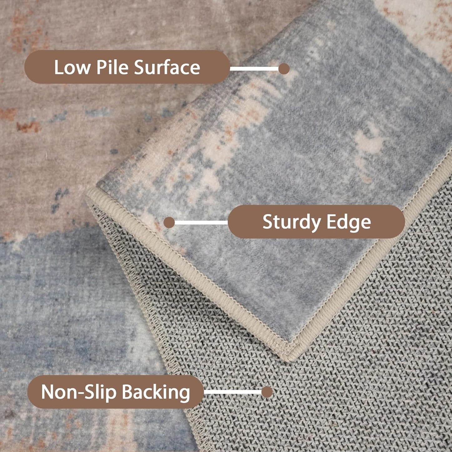 Area Rugs 8x10 for Living Room Bedroom, Modern Abstract Machine Washable Large Soft Greyish Blue Rug, Low Pile Floor Carpet with Non Slip Backing for Dining Room, Coastal Dusk