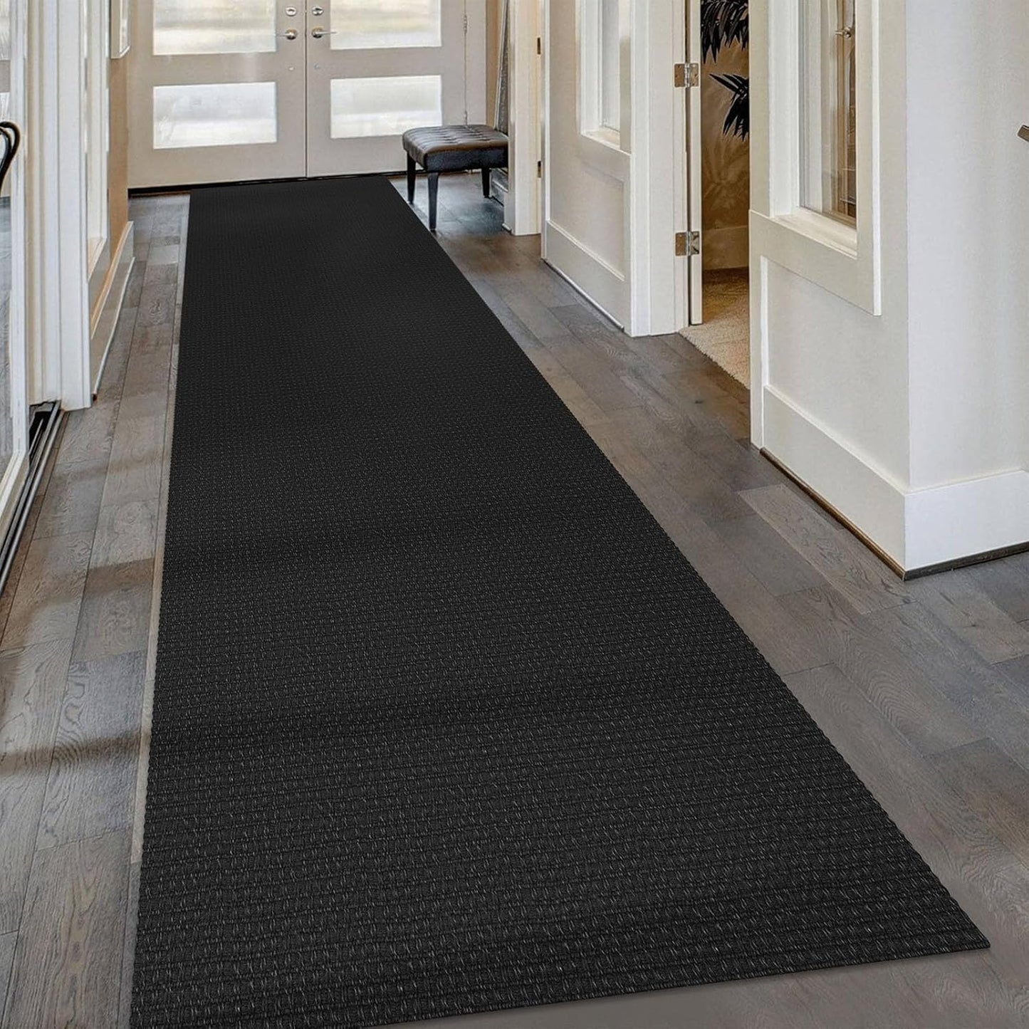 KOZYFLY Extra Long Runners for Hallways 3x16 ft Washable Kitchen Runner Non Slip Rubber Backed Hallway Rug Cotton Entryway Runner Rug Floor Carpet for Indoor Hall, Kitchen, Stair, Black/Dark Grey