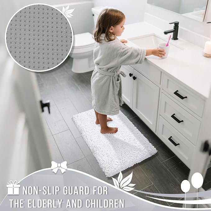 Yimobra Long Bathroom Rugs Runner 70x24 Inch, Extra Thick Soft Absorbent Chenille Bath Mat, Non Slip Machine Washable, Quick Dry Bath Rugs for Bathroom Floor, Tub and Shower, White