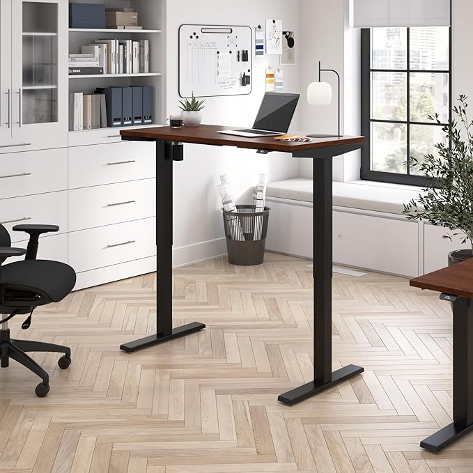 Bush Business Furniture 48-inch Electric Height Adjustable Standing Desk, Ergonomic Sit-Stand Computer Table for Home and Professional Office, Move 40 Series, Hansen Cherry with Black Base