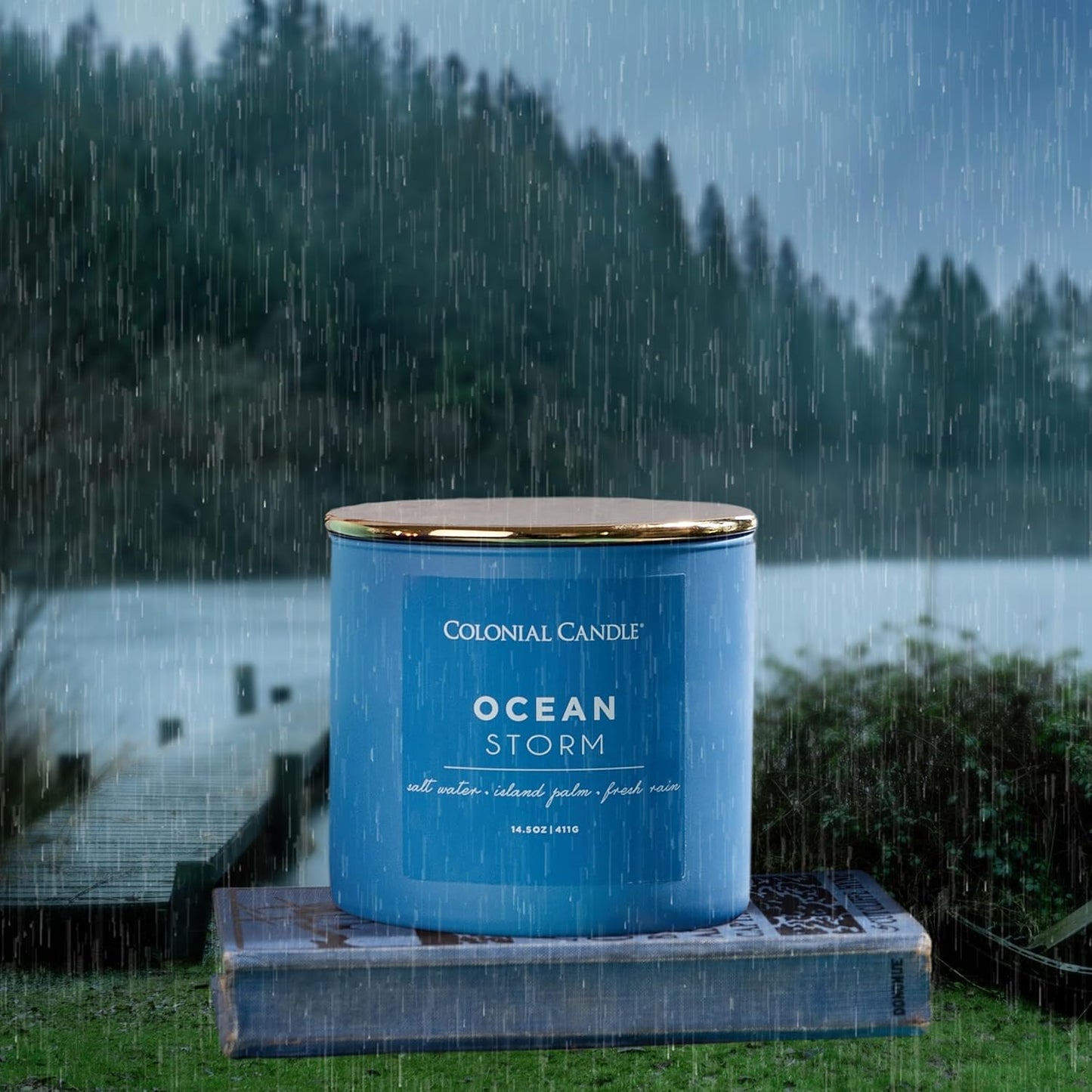 Colonial Candle Ocean Storm Scented Jar Candle, Pop of Color Collection, 3 Wick, Blue, 14.5 oz - Up to 60 Hours Burn