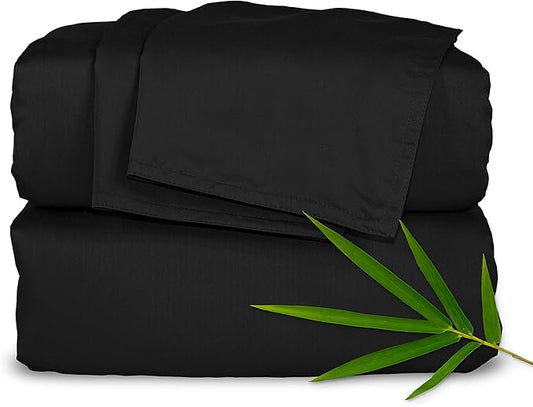 Split King Sheets by Pure Bamboo, Genuine 100% Organic Viscose Derived from Bamboo Bed Sheet Set, Soft & Cooling, Double Stitching *Not for Split Top (Split King, Black)