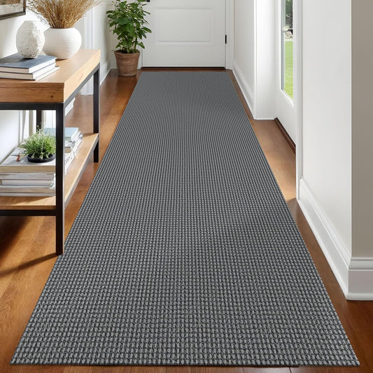 IOHOUZE Washable Runner Rug 3x12 Non Slip Rubber Backed Extra Long Hallway Runner Entryway Runner Indoor, Kitchen Rugs Woven Cotton Floor Carpet for Hall Entrance Stair, Dark Grey