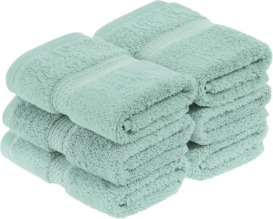 Superior Egyptian Cotton Pile Face Towel/Washcloth Set of 6, Ultra Soft Luxury Towels, Thick Plush Essentials, Absorbent Heavyweight, Guest Bath, Hotel, Spa, Home Bathroom, Shower Basics, Sea Foam