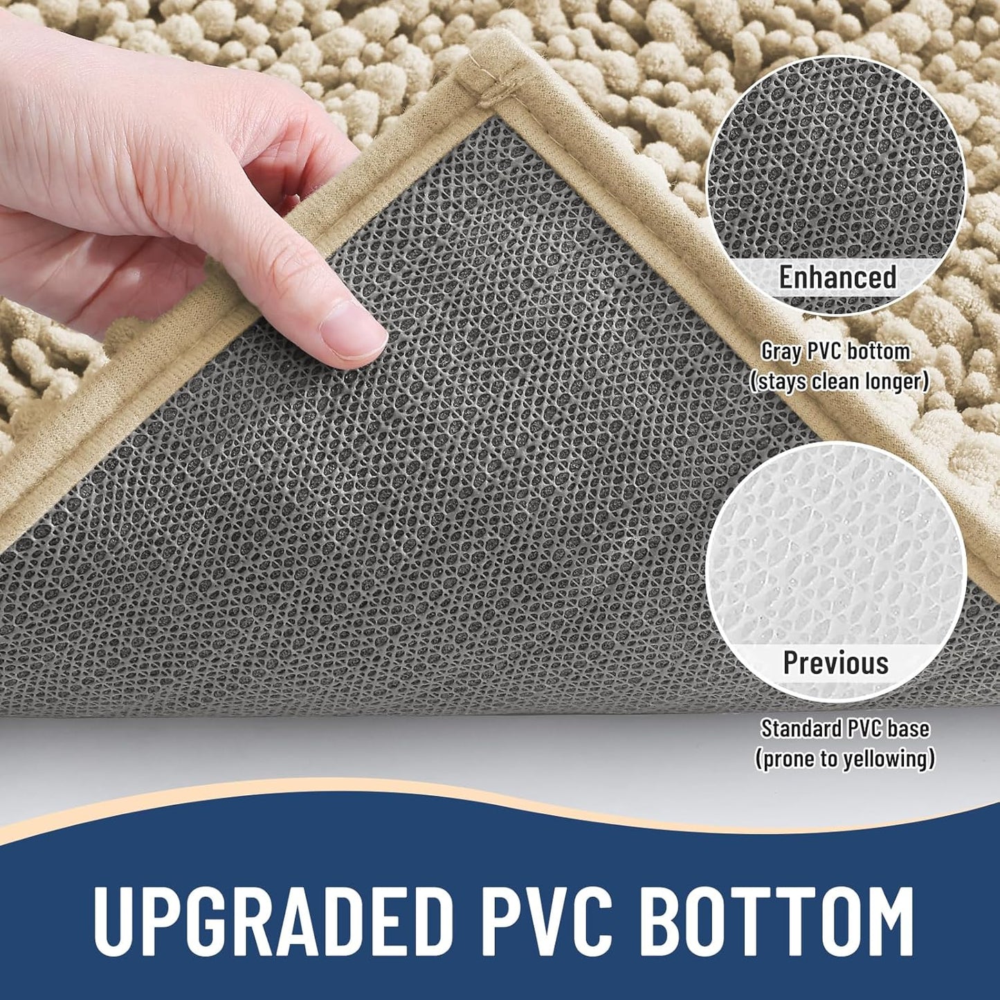 Arotive Luxury Chenille Bathroom Rug Mat, Extra Soft Thick Absorbent Shaggy Bath Rugs, Non-Slip Machine Wash Dry, Plush Bath Mats for Bathroom, Shower and Tub, 45x27, Beige