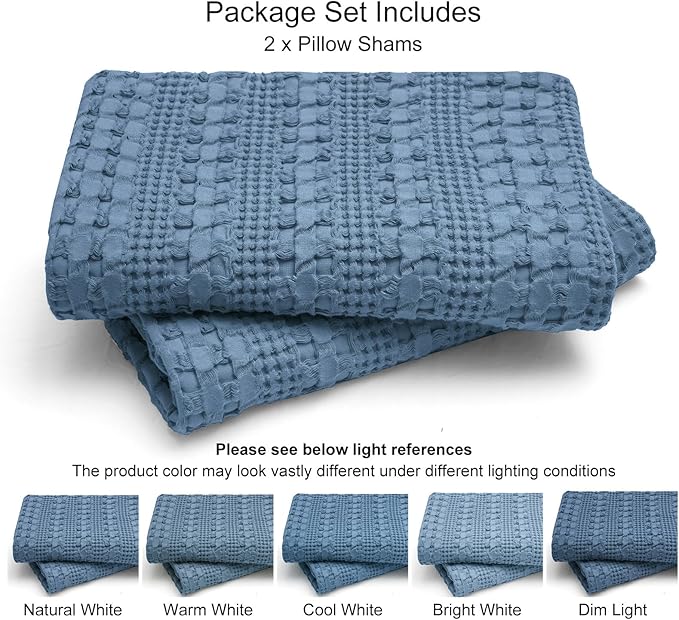 PHF 100% Cotton Waffle Pillow Shams King Size, 2 Pack 20" x 36" Soft Skin-Friendly Pillowcases, No Filling, Aesthetic Woven and Breathable Waffle Weave Pillow Case Covers for Bed, Captain's Blue