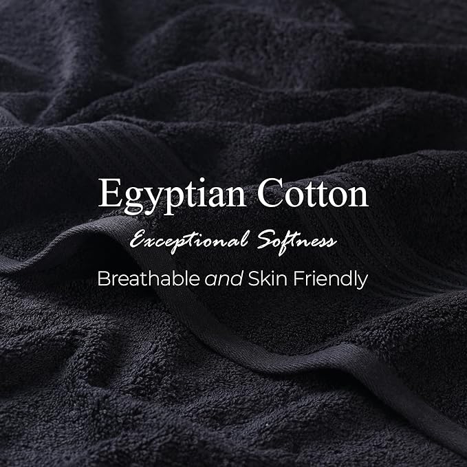 Superior Egyptian Cotton 10-Piece Face Towel Set , Small Towels For Facial, Spa, Quick Dry, Absorbent Towels, Bathroom Accessories, Guest Bath, Home Essentials, Washcloth, Airbnb, Black